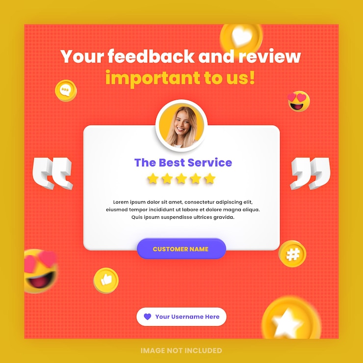 PSD modello di post di social media per social media con recensione di feedback dei clienti 3d o design di testimonianze con mockup