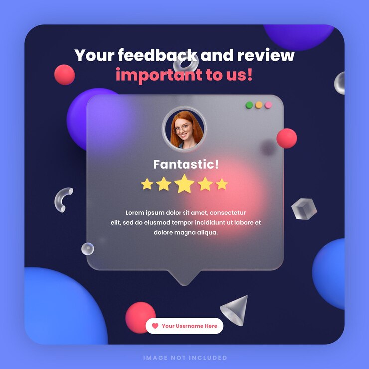 PSD modello di post di social media per social media con recensione di feedback dei clienti 3d o design di testimonianze con mockup