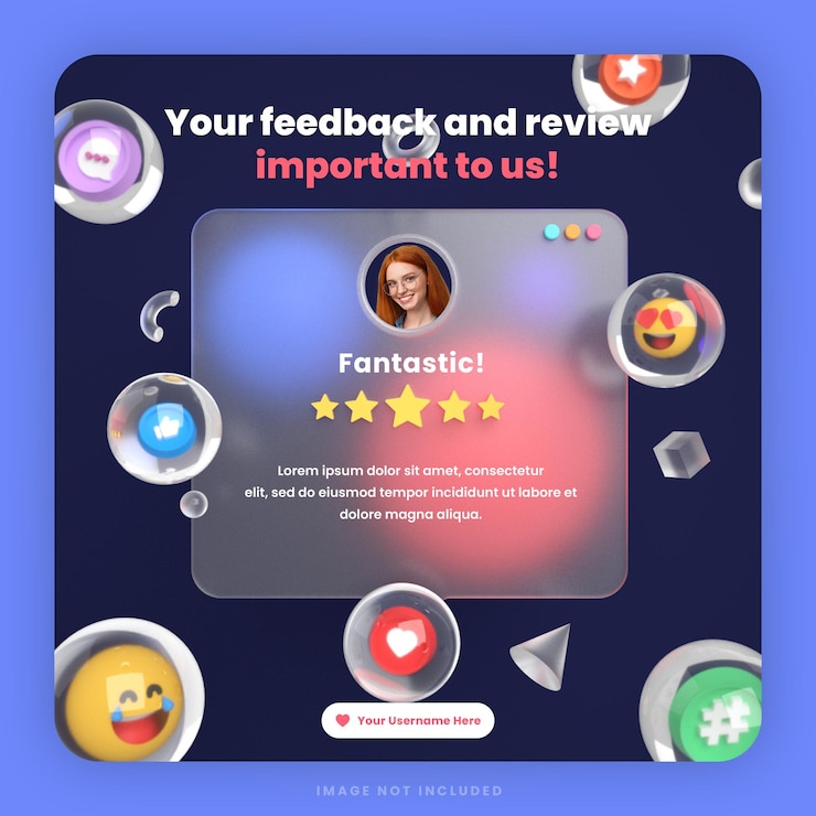 PSD modello di post di social media per social media con recensione di feedback dei clienti 3d o design di testimonianze con mockup
