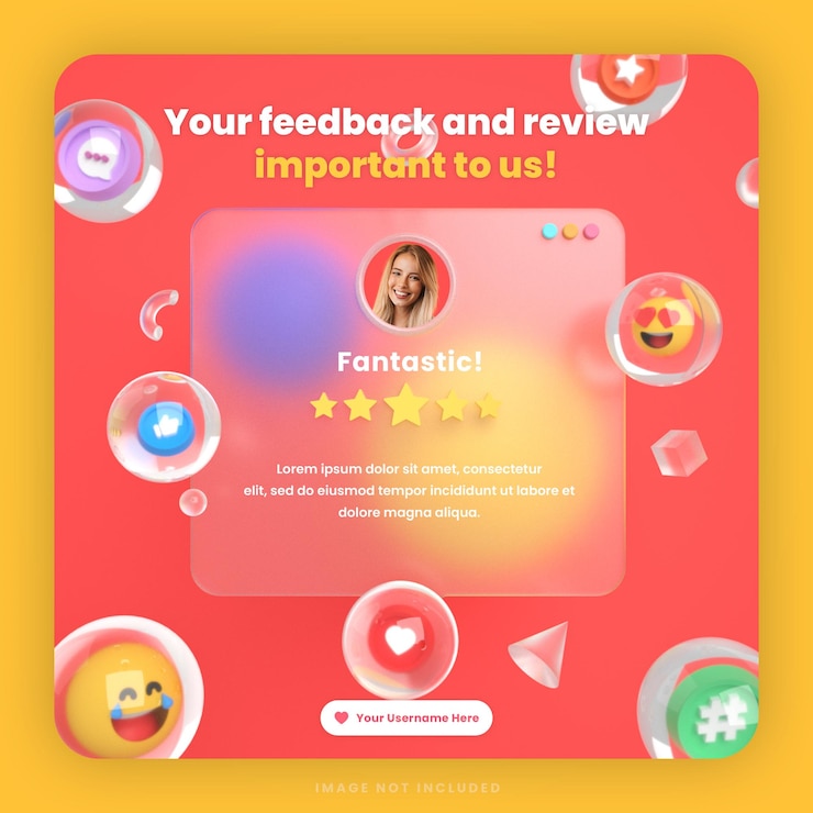 PSD modello di post di social media per social media con recensione di feedback dei clienti 3d o design di testimonianze con mockup