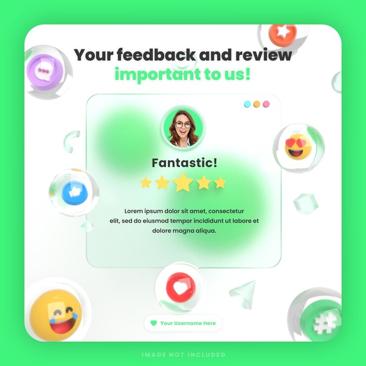 PSD modello di post di social media per social media con recensione di feedback dei clienti 3d o design di testimonianze con mockup