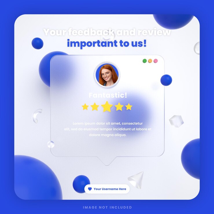 Modello di post di social media per social media con recensione di feedback dei clienti 3D o design di testimonianze con mockup