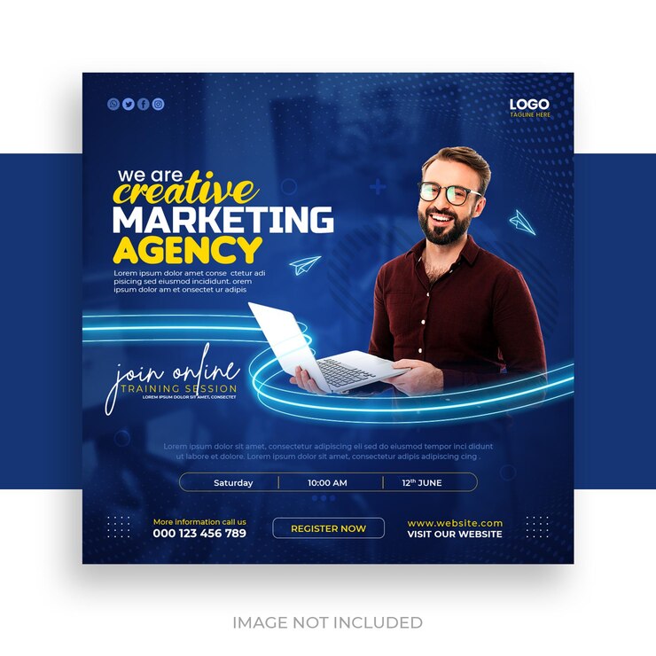 PSD modello di post di webinar live di marketing digitale e di social media aziendali