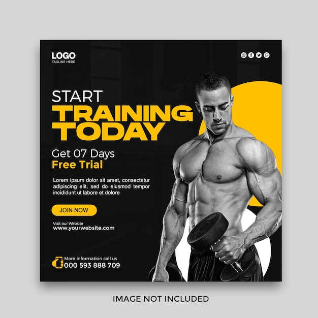 Modello di post e banner per social media di palestra e fitness