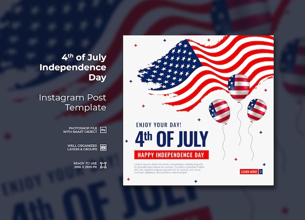 Modello di post instagram del giorno dell'indipendenza del 4 luglio