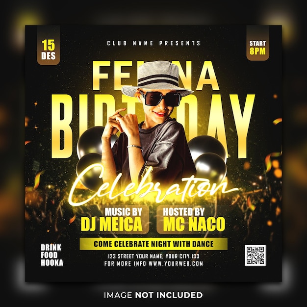 Modello di post instagram di festa di compleanno dj flyer