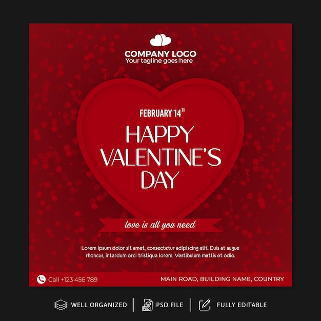 Modello di post Instagram e modello di banner di San Valentino