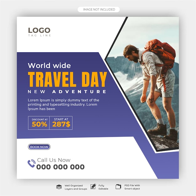 Modello di post Instagram o di post sui social media di PSD Viaggi e turismo