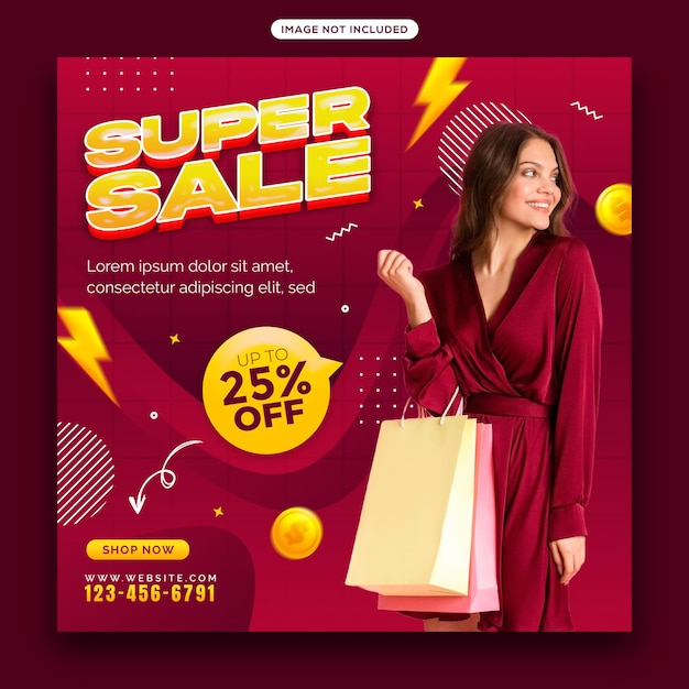 Modello di post o banner di vendita promozionale sui social media facebook o instagram