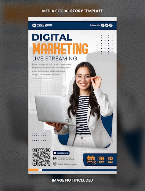Modello di post per la storia sociale dei media in live streaming di marketing digitale