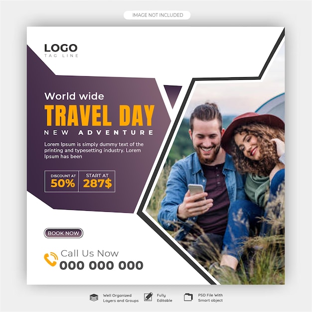 Modello di post su Facebook per le vacanze di viaggio
