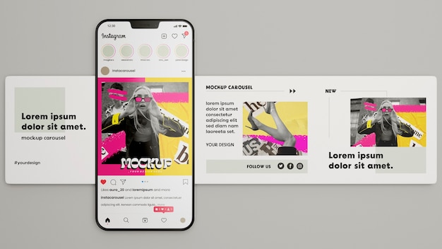 Modello di post sui social media con dispositivo smartphone