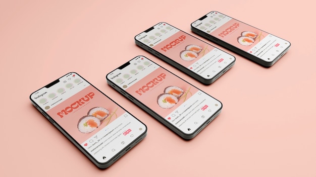 Modello di post sui social media con dispositivo smartphone