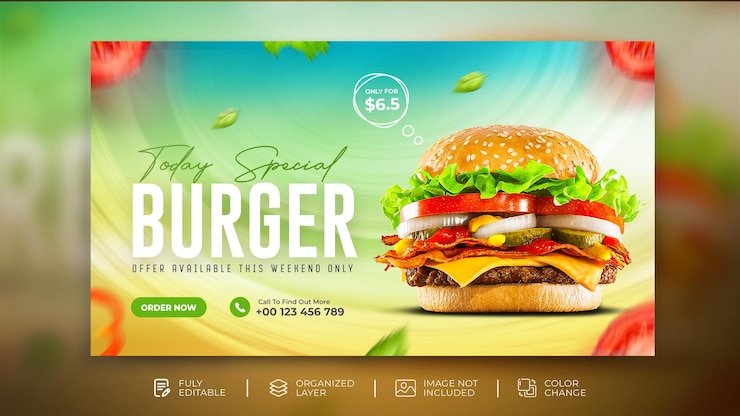 PSD modello di post sui social media del menu di cibo di promozione di hamburger delizioso psd