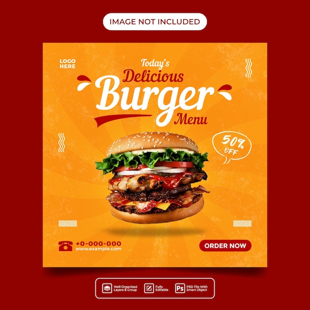 Modello di post sui social media del menu hamburger