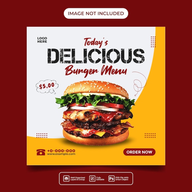 Modello di post sui social media del menu hamburger