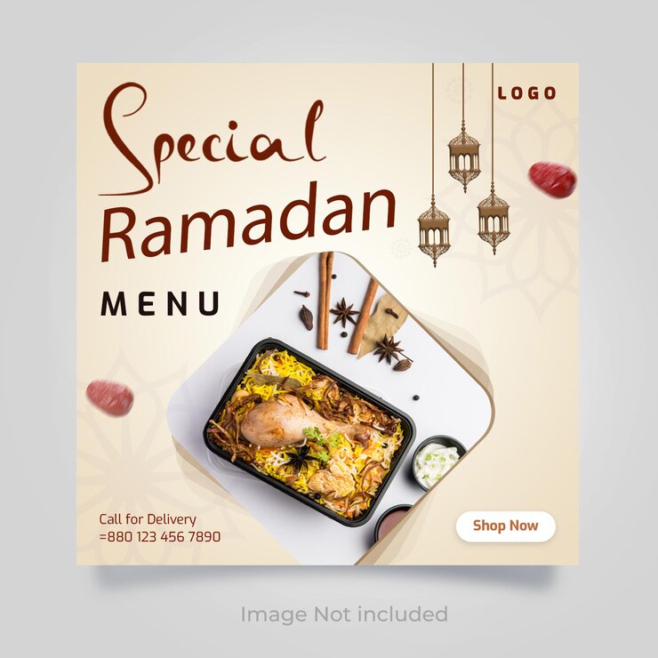 PSD modello di post sui social media del ristorante ramadan