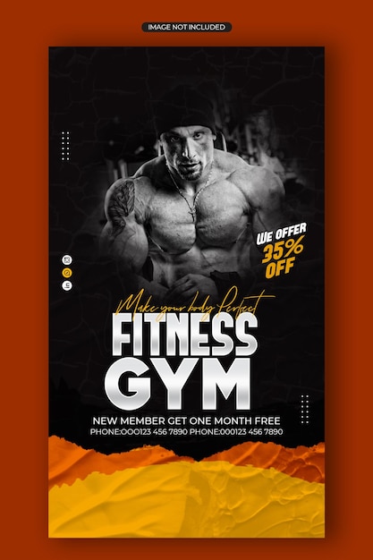Modello di post sui social media della storia di Instagram per palestra fitness PSD