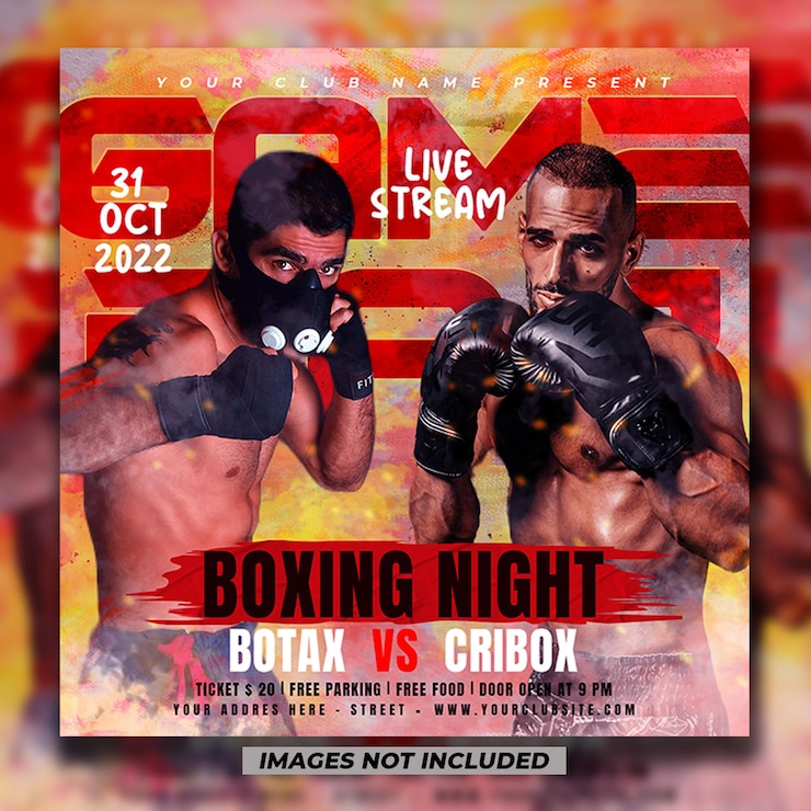 PSD modello di post sui social media di boxe modello di volantino per eventi sportivi