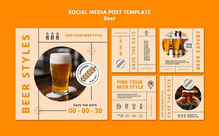 PSD modello di post sui social media di concetto di birra