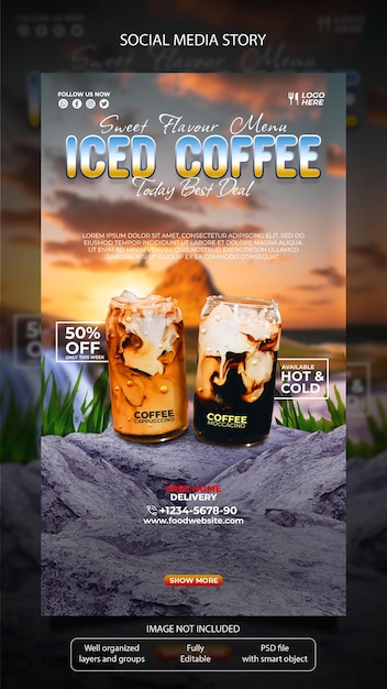 Modello di post sui social media di Iced Coffee