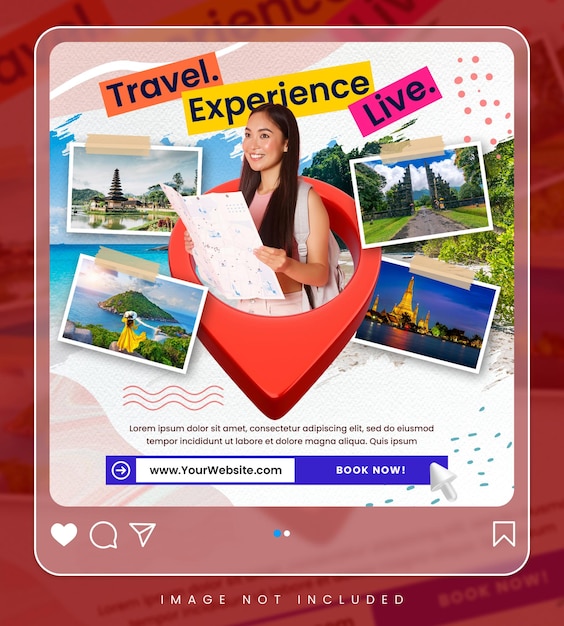 Modello di post sui social media di instagram dell'agenzia di viaggi di concetto creativo