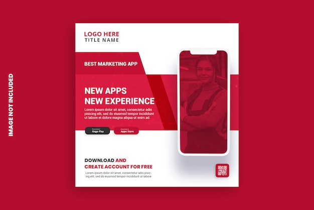 Modello di post sui social media e banner web per app mobile