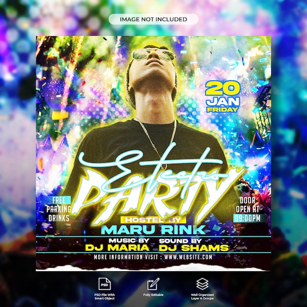 Modello di post sui social media e banner web per DJ club music party flyer
