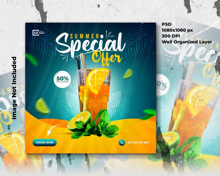 Modello di post sui social media e banner web per drink speciali estivi