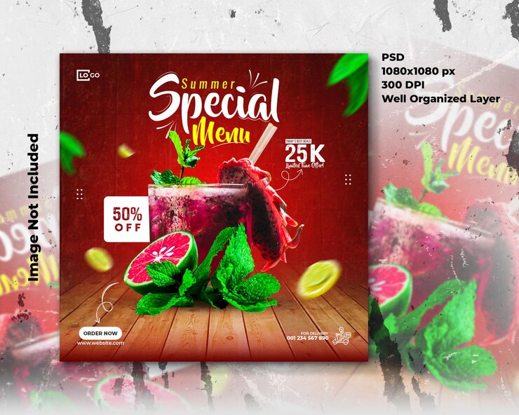 Modello di post sui social media e banner web per drink speciali estivi