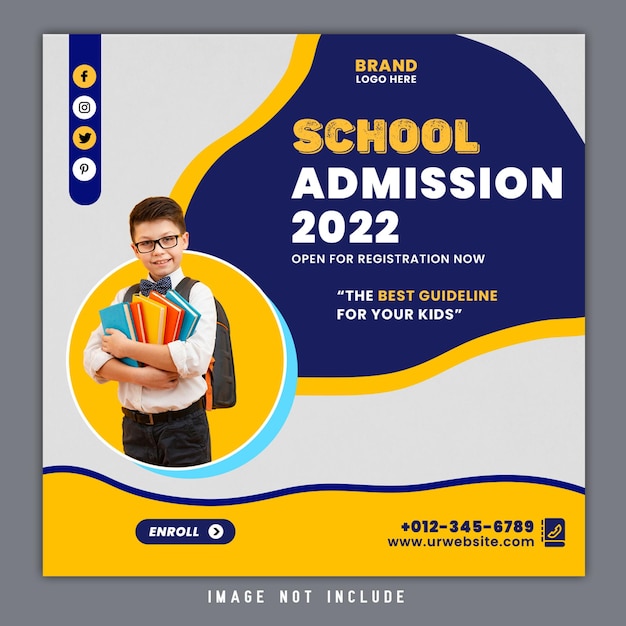 Modello di post sui social media e banner web per l'ammissione scolastica