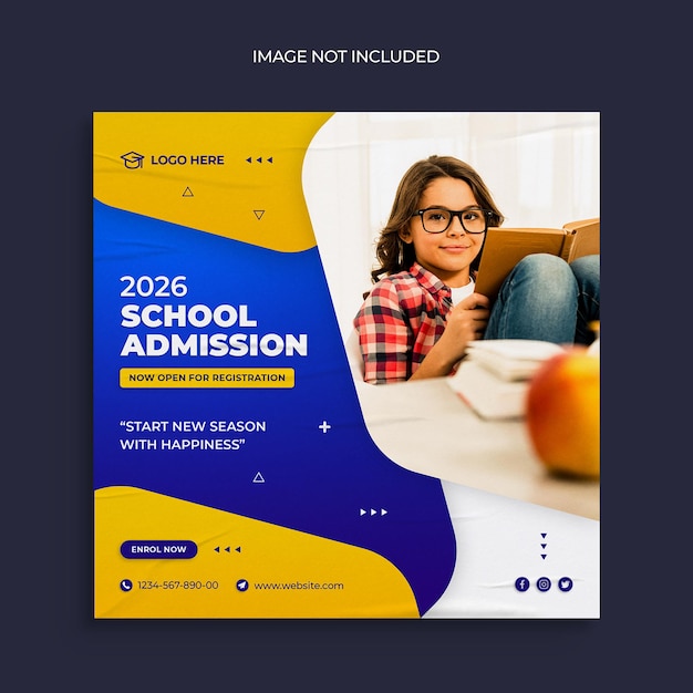 Modello di post sui social media e banner web per l'ammissione scolastica