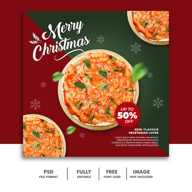 Modello di post sui social media Natale per il menu del cibo del ristorante