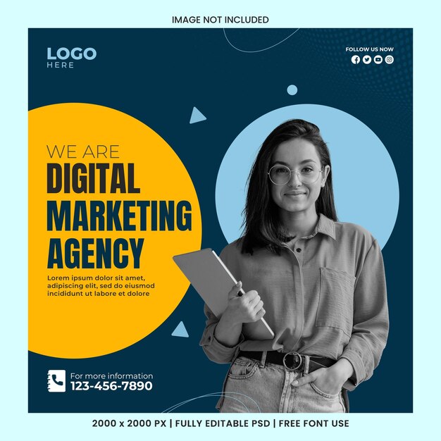 Modello di post sui social media per agenzia di marketing digitale PSD e azienda