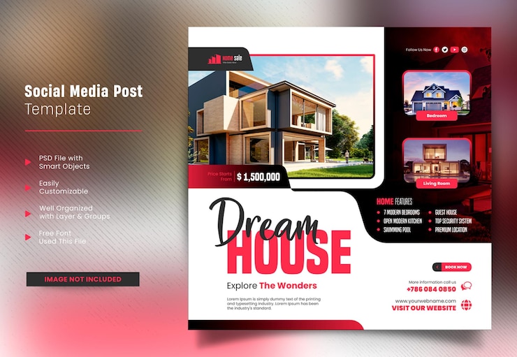 Modello di post sui social media per banner quadrato immobiliare e promozione di banner web per appartamenti moderni