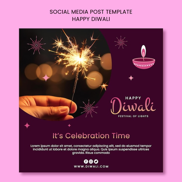 Modello di post sui social media per celebrare il festival delle luci di Diwali