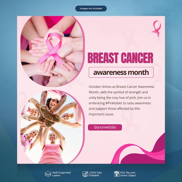 Modello di post sui social media per il mese della sensibilizzazione sul cancro al seno PSD