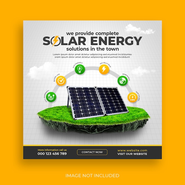 Modello di post sui social media per l'energia solare rinnovabile e pulita