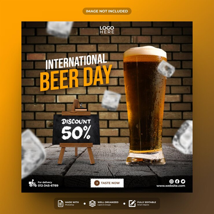 PSD modello di post sui social media per la giornata internazionale della birra