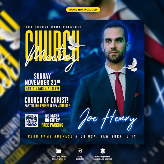 Modello di post sui social media per volantini per riunioni domenicali in chiesa