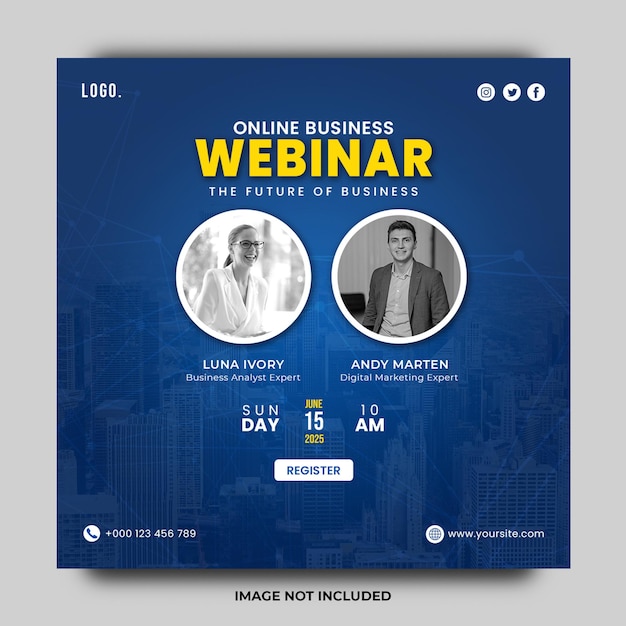 Modello di post sui social media per webinar di marketing digitale