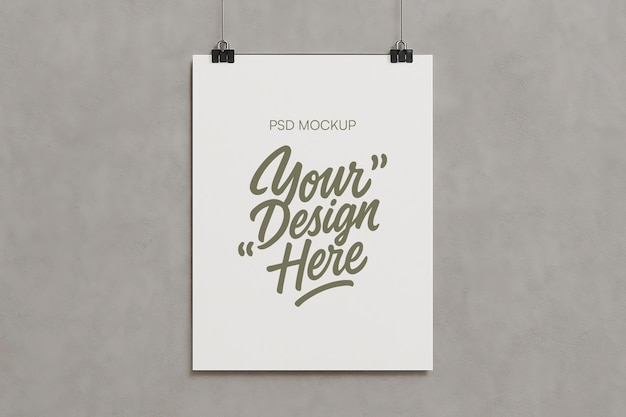 Modello di poster appeso con sfondo di parete di cemento in stile industriale per mostrare audace e urbano