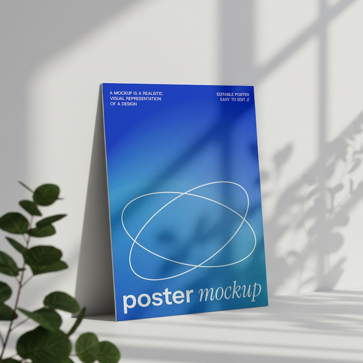 Modello di poster con disegno a gradiente blu e ombre