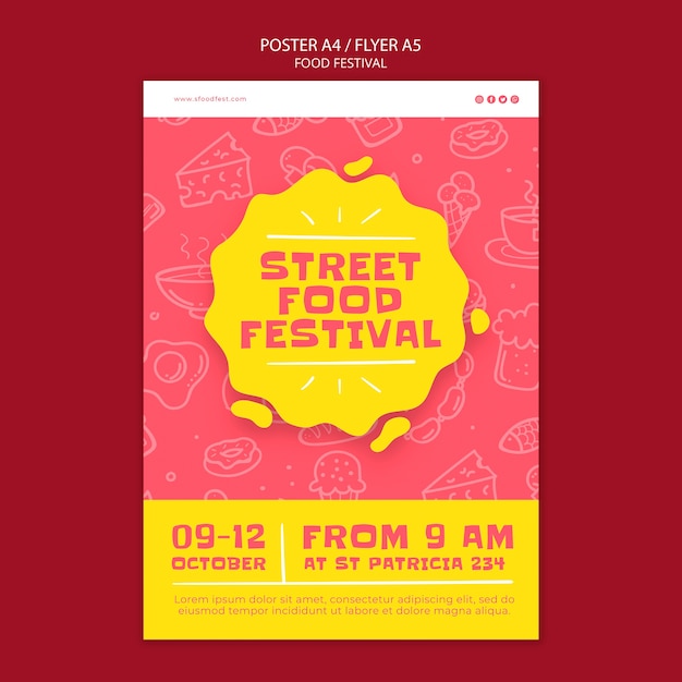 Modello di poster del festival del cibo design piatto