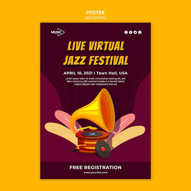 Modello di poster del festival jazz virtuale dal vivo