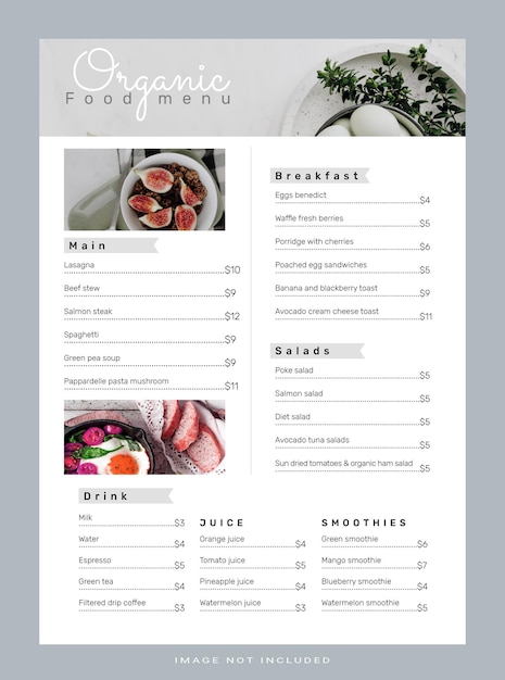 Modello di poster del menu di un ristorante biologico psd