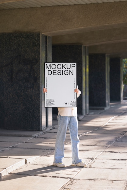 Modello di poster della persona in possesso