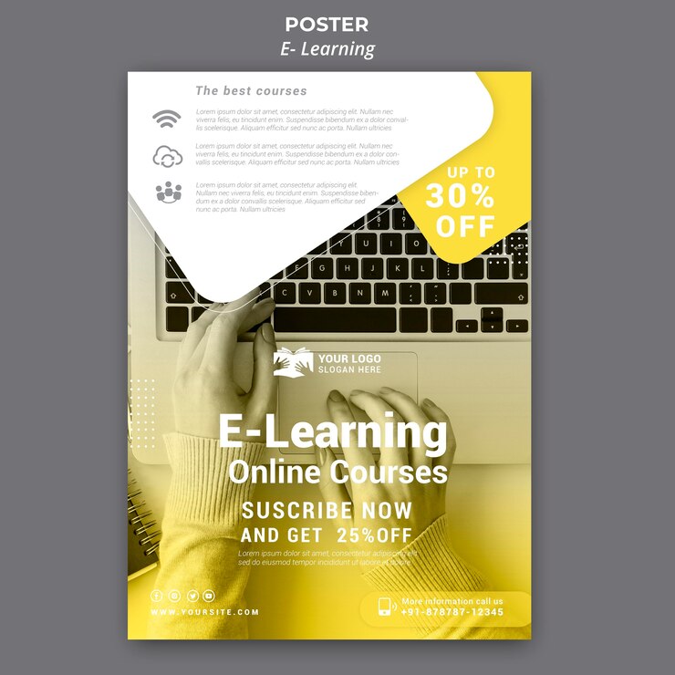 PSD modello di poster di apprendimento elettronico