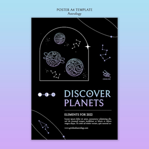 Modello di poster di astrologia design piatto