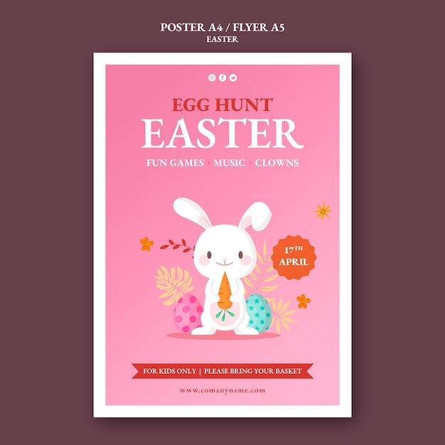 Modello di poster di caccia alle uova di felice giorno di pasqua